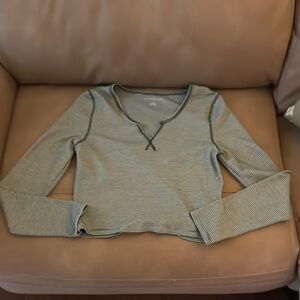 American Eagle Outfitters Green and White Striped Tee